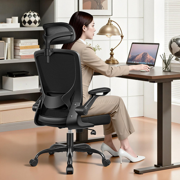 BESTFAIR ERGONOMIC OFFICE DESK CHAIR HIGH BACK MESH LUMBAR SUPPORT - BLACK