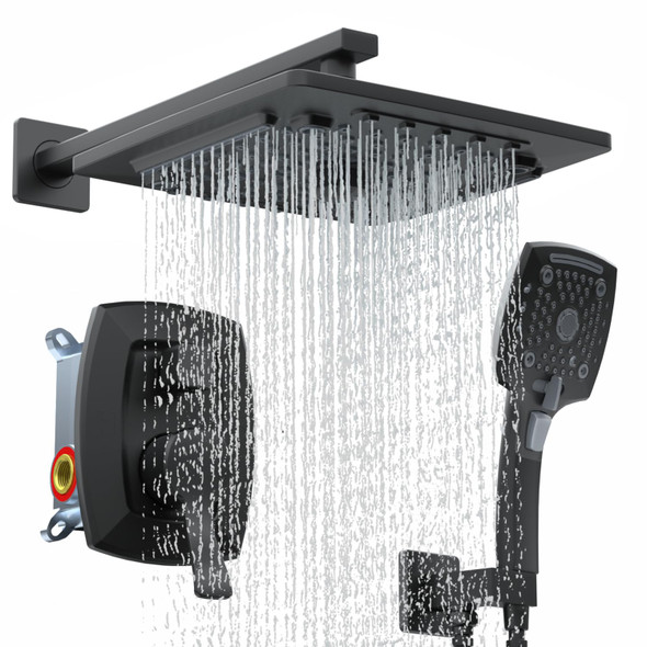 ELLO&ALLO Matte Black Bathroom Shower Faucet Set with Valve