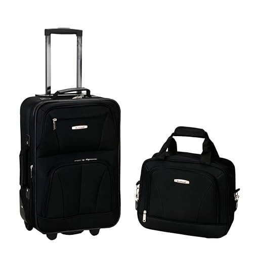 Rockland Fashion Softside Upright Luggage Set Expandable 20" F102 - BLACK