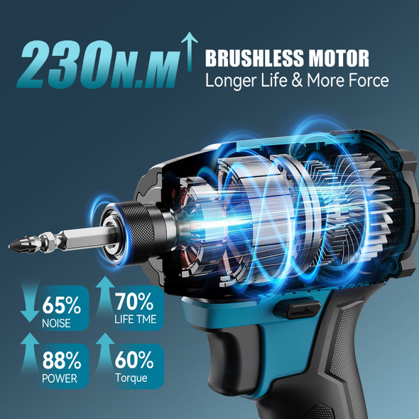 TILSWALL 20V CORDLESS IMPACT DRIVER, 260NM TORQUE BRUSHLESS, 3-SPEED - BLUE