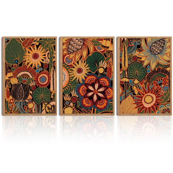 BINCUE FRAMED CANVAS WALL ART SET VINTAGE WALL ART BOHO - FLORAL New