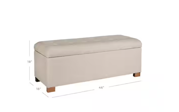 HOMEPOP LARGE TUFTED 46 IN. GREY DURABLE POYLESTER BEDROOM BENCH - LIGHT GRAY