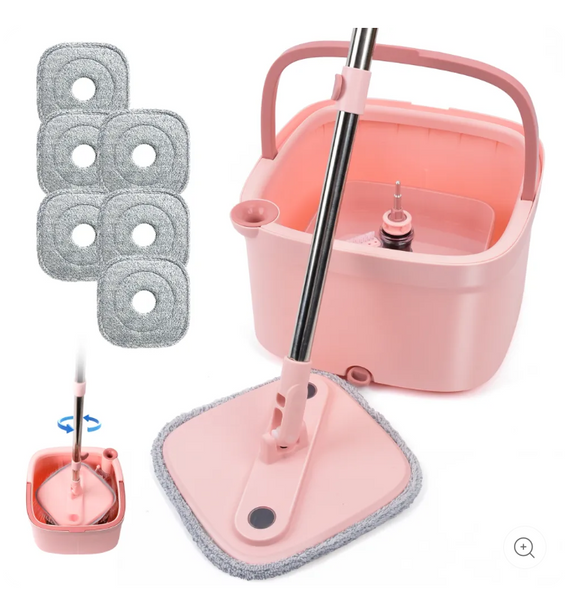 KZKR S10 SPIN MOP BUCKET SET 6PC MOP PADS - PINK