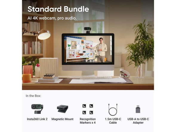 Insta360 Link 2 AI 4K Webcam, Standard Bundle, Graphite Black