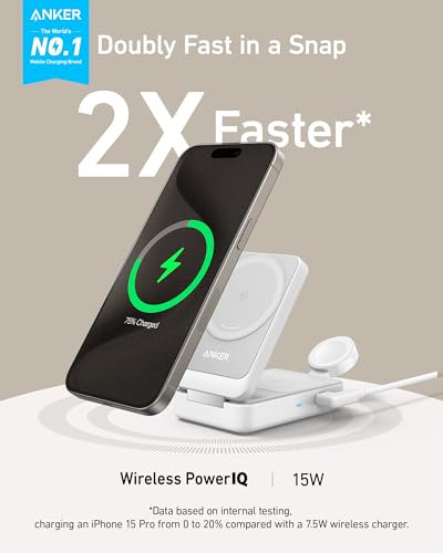 ANKER MAGGO 3 IN 1 IPHONE 17 CHARGING STATION MAGSAFE-COMPATIBLE WIRELESS WHITE New