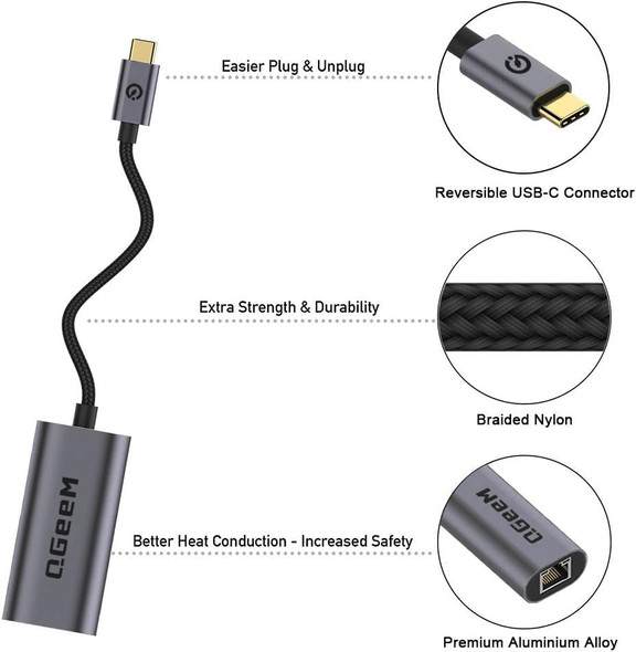 QGEEM USB C TO ETHERNET ADAPTER UCR01 - GRAY
