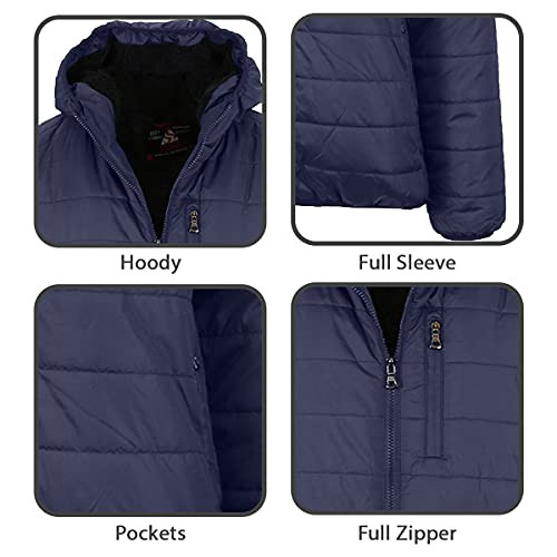 Galaxy by Harvic Men's Sherpa-Lined Hooded Puffer Jacket Zip, XL, Navy