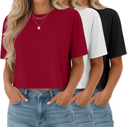 Ficerd 3 Pack Women Crop Tops Half Sleeve Cropped T Shirts FCRD - Size XXL New