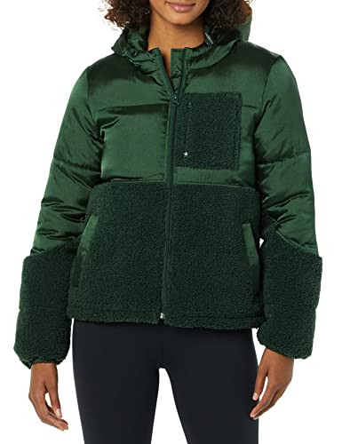 AMAZON ESSENTIALS WOMEN'S FULL-ZIP SHERPA FLEECE PUFFER JACKET GREEN - SIZE S New