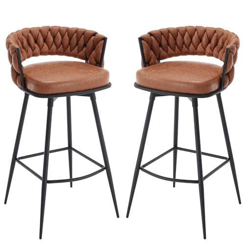 Counter Height Bar Stools Set of 2, 26 inch, Swivel Woven Back with Footrest