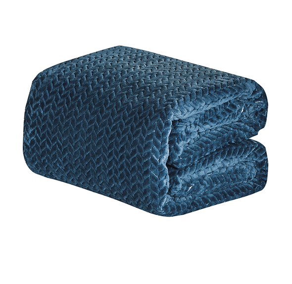 SHERADIAN CHEVRON JACQUARD BRAIDED BLANKET - QUEEN - NAVY
