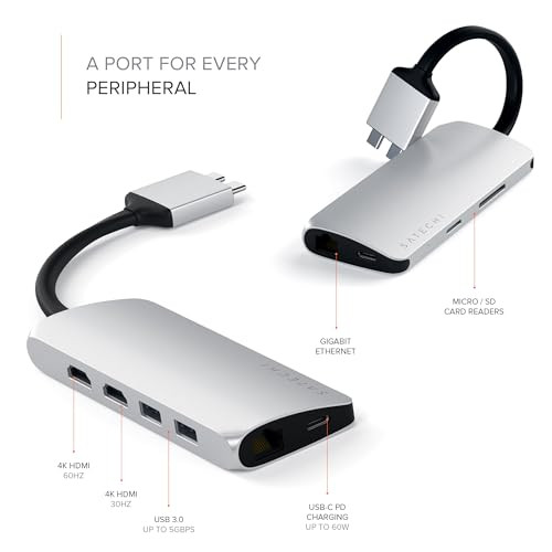 SATECHI USB TYPE-C DUAL MULTIMEDIA ADAPTER - SILVER