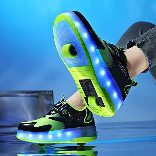 HHSTS KIDS SHOES NEW UPGRADED WITH WHEELS LED LIGHT COLOR BLACK/GREEN SIZE 4
