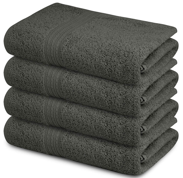 SIMPLY LOFTY 100% COTTON BATH TOWELS 27X52 (4 PACK) GREY BATH TOWEL SET GREY
