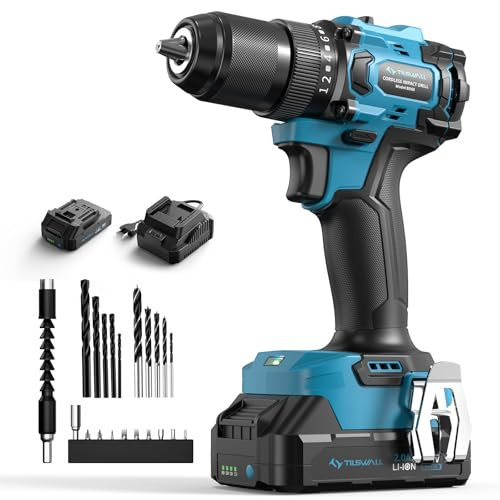 Tilswall 20V Cordless Drill, Power Drill with 65N.m High Torque, 18+1 Torque