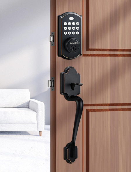 ELAMOR M19 Front Door Lock Set, Keyless Entry Deadbolt, Easy-to-Install - Bronze