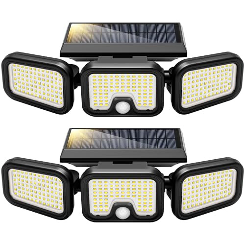 VIVOHOME SOLAR FLOOD LIGHTS 256 LED 2500LM 3 ADJUSTABLE HEADS 2 PACK - BLACK