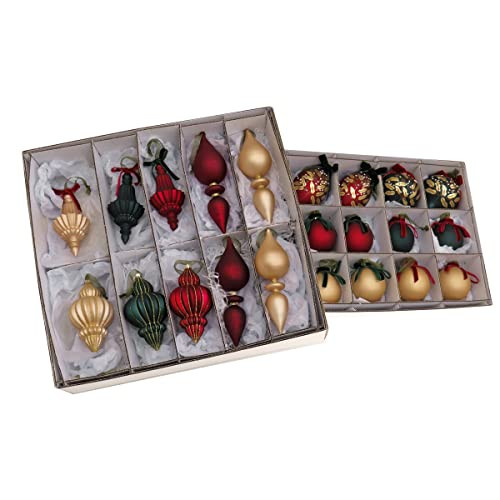 NATIONAL TREE HGTV HOME COLLECTION SET OF 24 HOLIDAY ROMANCE, ORNAMENTS RED