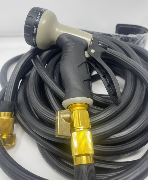 GENERIC EXPANDABLE GARDEN HOSE WITH WALL HOOK, 100FT - BLACK/GRAY