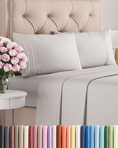 CGK LINENS KING SIZE 4 PIECE SHEET SET COMFY BREATHABLE & COOLING - FRENCH GREY