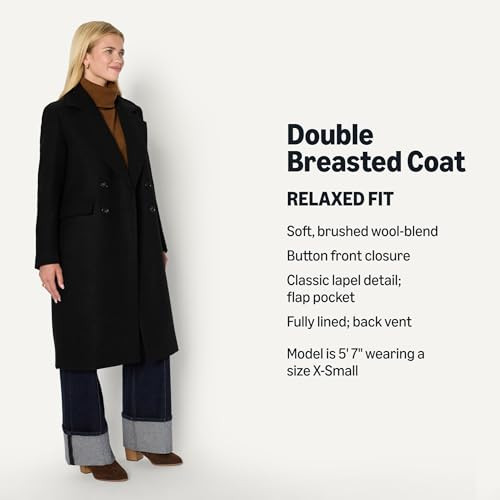 AMAZON ESSENTIALS WOMEN'S FIT DOUBLE BREASTED WOOL BLEND LONGLINE COAT BLACK L New