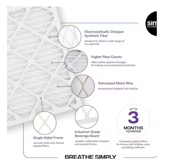 SIMPLY FILTERS 16 IN. X 20 IN. X 1 PLEATED FURNACE AIR FILTER (6-PACK) - WHITE