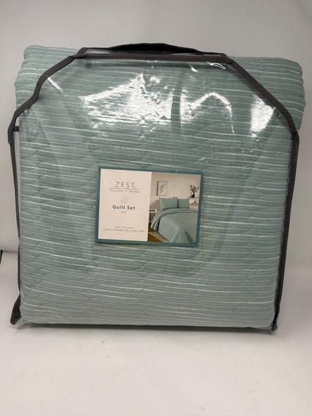 ZEST KITCHEN + HOME QUILT SET KING, TEXTURED PARALLEL STITCHING - SEAFOAM GREEN