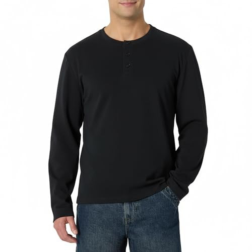 AMAZON ESSENTIALS MEN'S RELAXED-FIT LONG SLEEVE HENLEY BLACK SIZE SMALL New