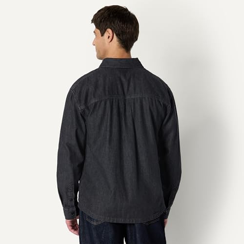 AMAZON ESSENTIALS MEN'S MODERN OVERSIZED-FIT DENIM BUTTON-DOWN - SIZE L - BLACK New