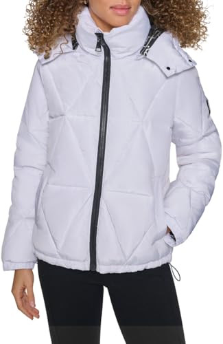 KARL LAGERFELD WOMEN'S DIAMOND QUILT PUFFER JACKET - SIZE XS - WHITE New