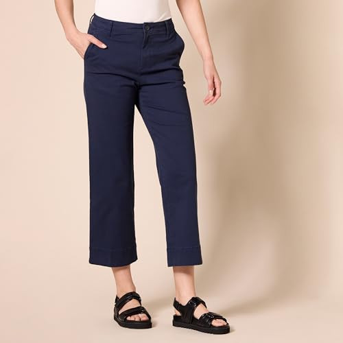 AMAZON ESSENTIALS WOMEN'S HIGH-RISE WIDE LEG KHAKI PANT SIZE: 8 COLOR: NAVY