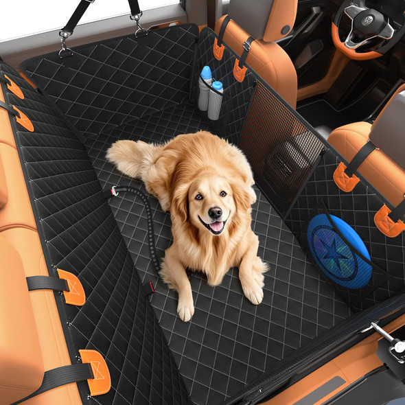 YLKU Dog Car Seat Cover Back Seat, Waterproof Scratch Resistant (Black/Orange)