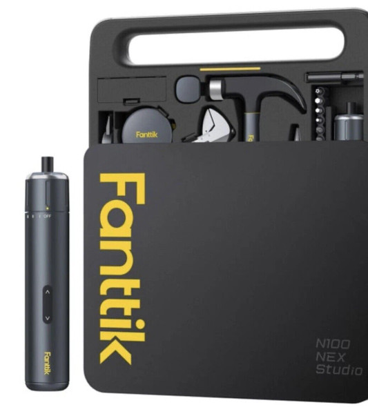 FANTTIK HOUSEHOLD TOOL KIT WITH STUDIO ELECTRIC SCREWDRIVER - BLACK New