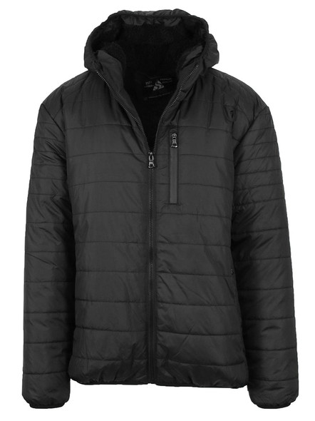 SPIRE MEN'S SHERPA LINED HOODED PUFFER JACKET - SIZE: MEN 2XL - BLACK