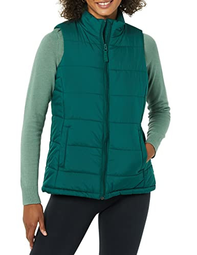 AMAZON ESSENTIALS WOMEN'S MID-WEIGHT PUFFER VEST WOMEN MEDIUM DARK GREEN New