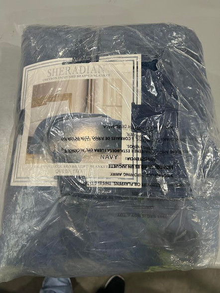 SHERADIAN CHEVRON JACQUARD BRAIDED BLANKET QUEEN - BLUE