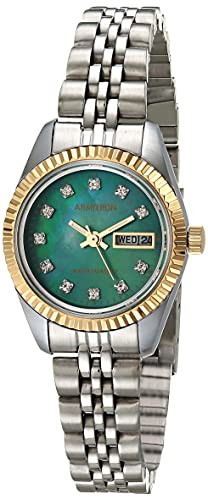 Armitron Women's Genuine Crystal Accented Bracelet Watch, 75-2475 GREEN/TWO TONE