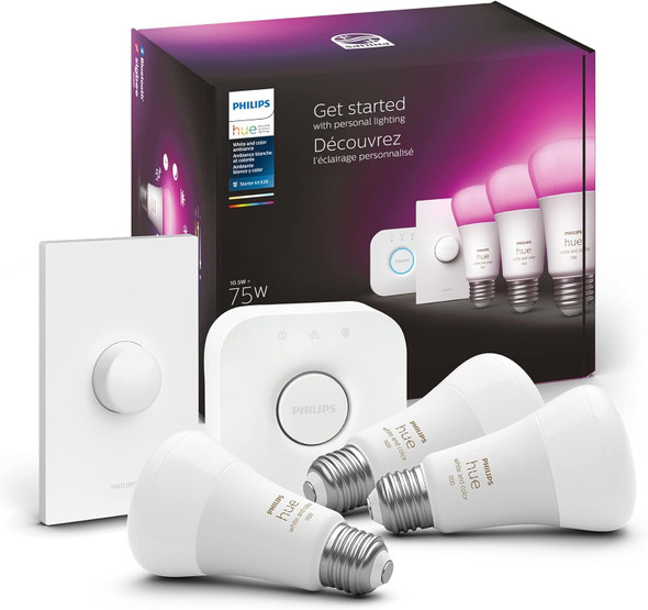 PHILIPS HUE SMART LIGHT STARTER KIT SMART 75W A19 LED BULBS - WHITE