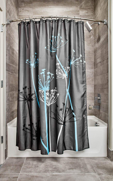 IDESIGN THISTLE FLORAL FABRIC BATHROOM SHOWER CURTAIN 72X72 GRAY/BLUE New