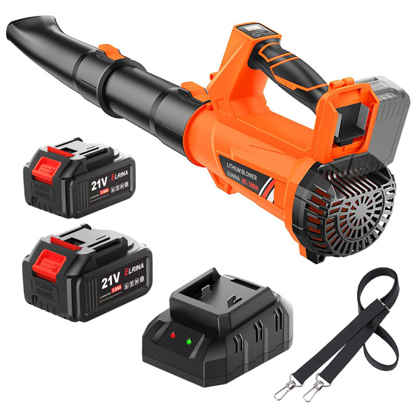 ELRINA CORDLESS LEAF BLOWER W/ 2X 3.0AH BATTERIES & CHARGER 6SPEED - ORANGE New