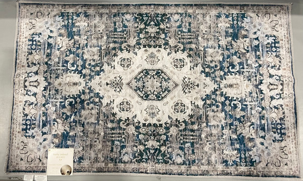 KATHY IRELAND 27" X 45" INCHES FLANNEL WASHABLE RUG LATEX BACK - BLUE HERITAGE New