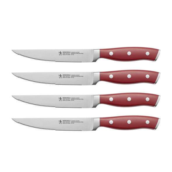 HENCKELS RAZOR-SHARP STEAK KNIFE GERMAN ENGINEERED SET OF 4, 19547-004, RED