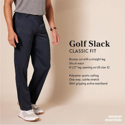 AMAZON ESSENTIALS MEN'S CLASSIC-FIT STRETCH GOLF PANT - 42W X 34L - GRAY New