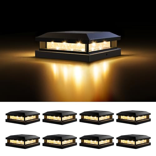 Brightever 4x4 Solar Post Cap Lights Outdoor 8 Packs, Waterproof, Black