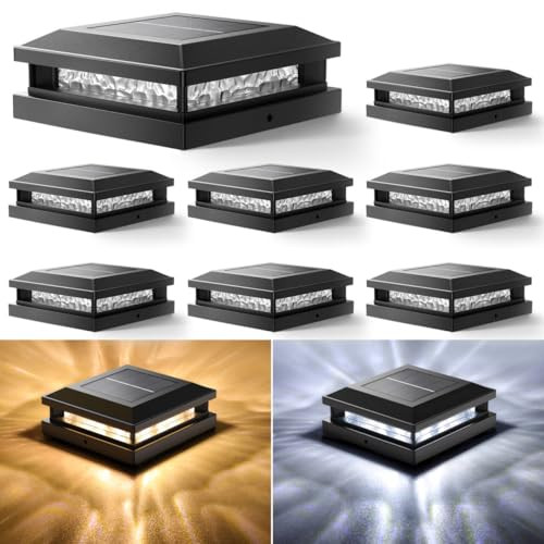 BOSCEOS 8-PACK SOLAR POST 2-COLORS 16LEDS OUTDOOR LIGHTS FIT 4X4, 5X5 - BLACK