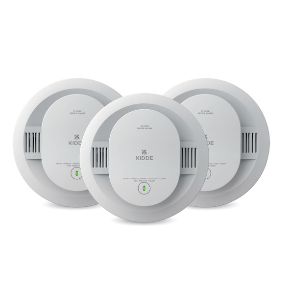 KIDDE SMOKE DETECTOR 10-YEAR BATTERY POWERED LED 85 DB ALARM 5" 3-PACK - WHITE