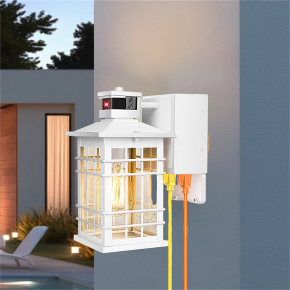 LARK MANOR OUTDOOR WALL LIGHT WITH GFCI OUTLET , MOTION SENSOR - WHITE