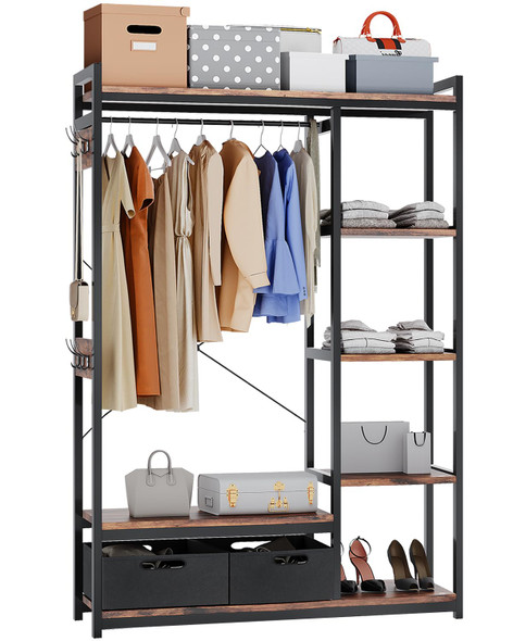 ZERDER CLOTHES RACK HEAVY DUTY GARMENT RACK FOR CLOTHES ZER-010 - RUSTIC BROWN