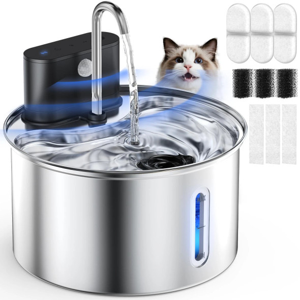 CITYFLEE CAT WATER FOUNTAIN WIRELESS STAINLESS STEEL SENSOR 3.5L/118OZ - SILVER