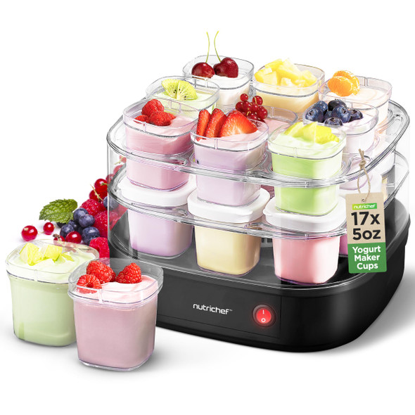NUTRICHEF 17 CUP YOGURT MAKER INCLUDES 17 - 5 OZ CUPS REUSABLE LIDS NCKN128G17